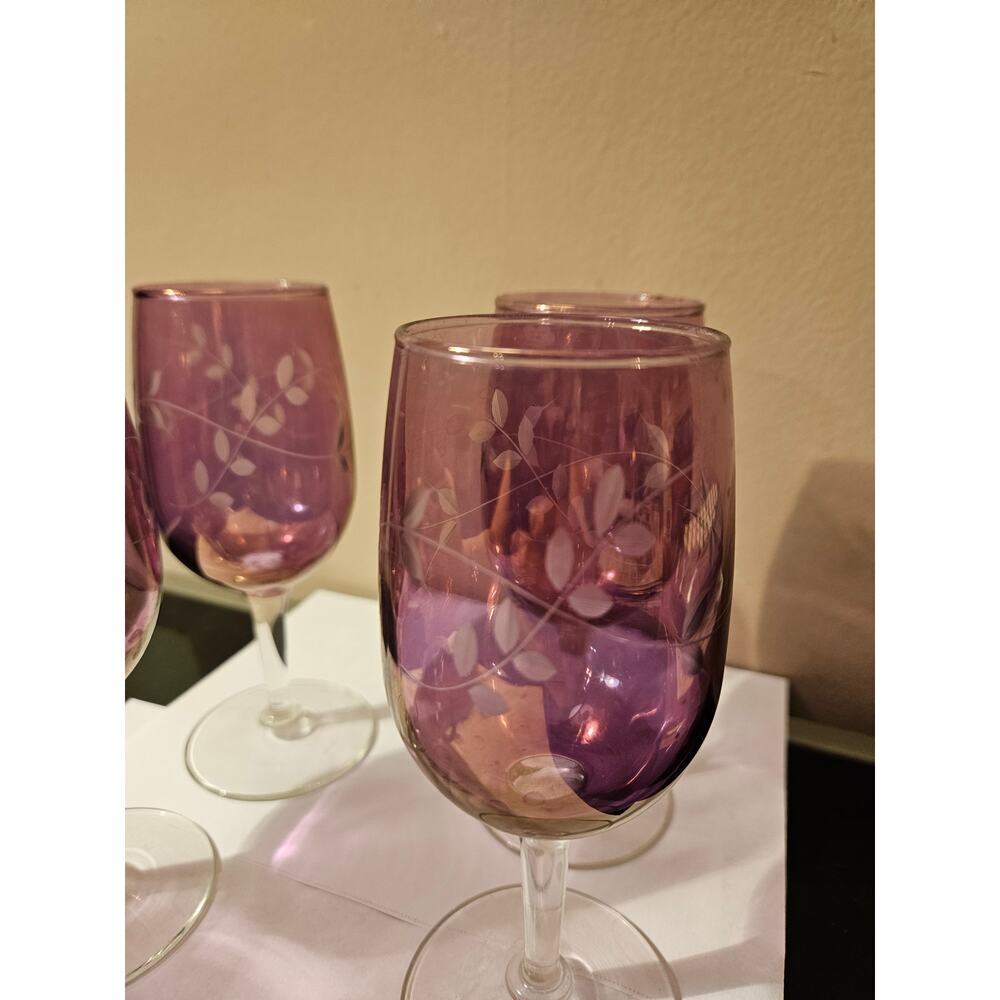 Set of 5 Cranberry Wine Glasses Champagne Glasses - Picture 2 of 4